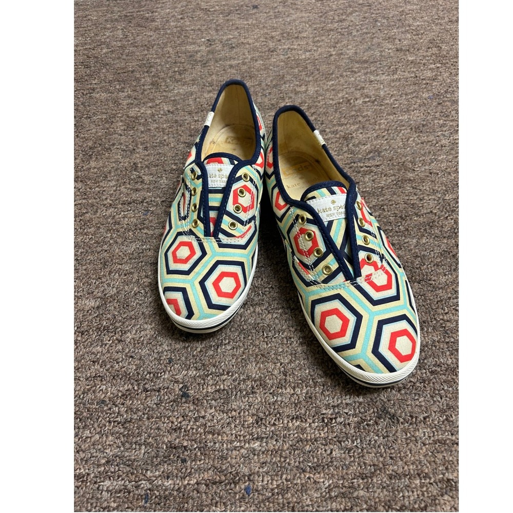 Kate Spade x Keds Champion Hexagon Print Sneakers Cream Red Blue WF51673MC 7.5